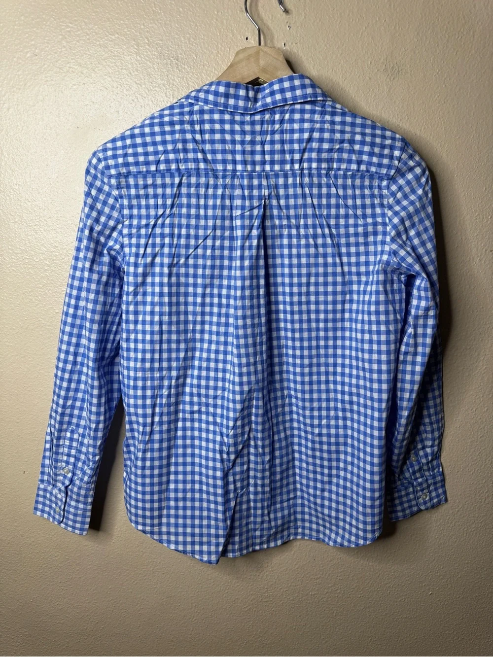 Polo Ralph Lauren Boys L 14-16 Button Up Shirt Blue Gingham Cotton Stretch